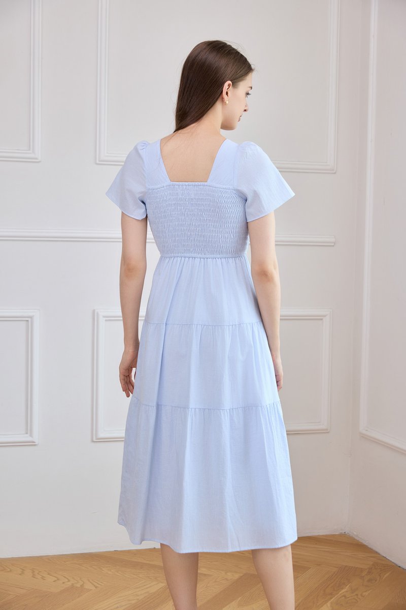Marceline Smocked Striped Tiered Midi Dress