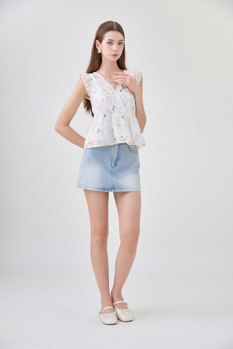 Yarael Embroidery Faux Wrap Top In Floral