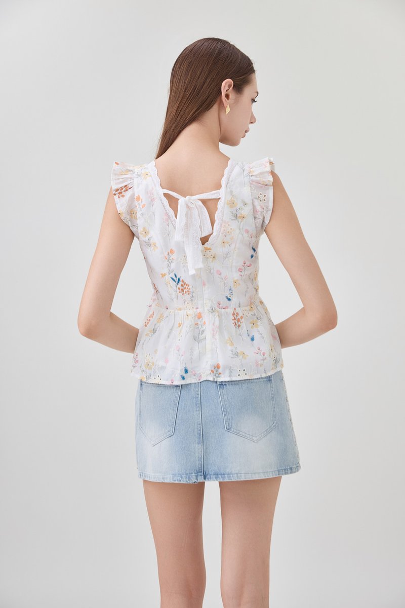 Yarael Embroidery Faux Wrap Top In Floral