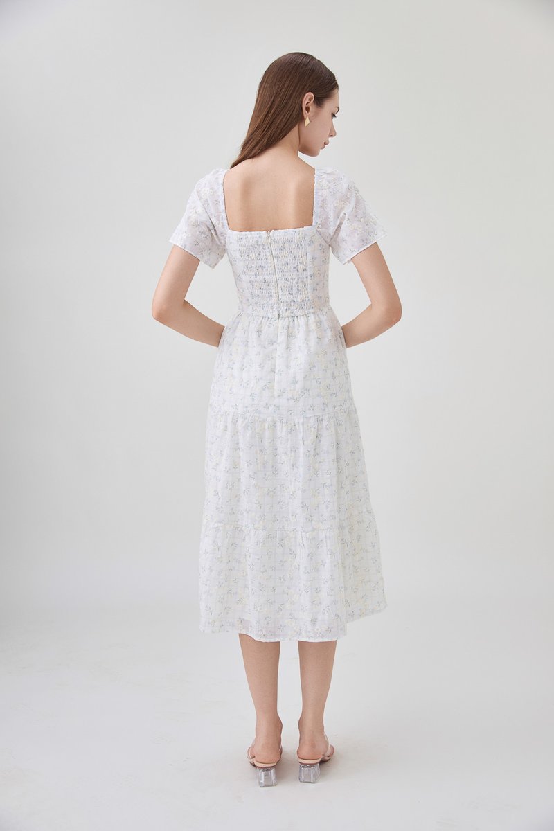 Rosetta Embroidery Crochet Tier Midi Dress In Ditsy Floral