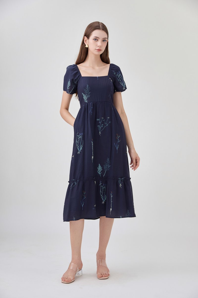 Bennet Botanical Midi Dress In Navy