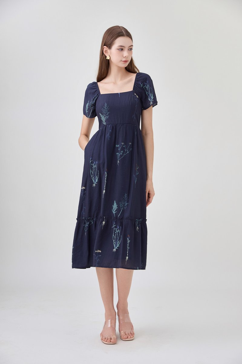 Bennet Botanical Midi Dress In Navy