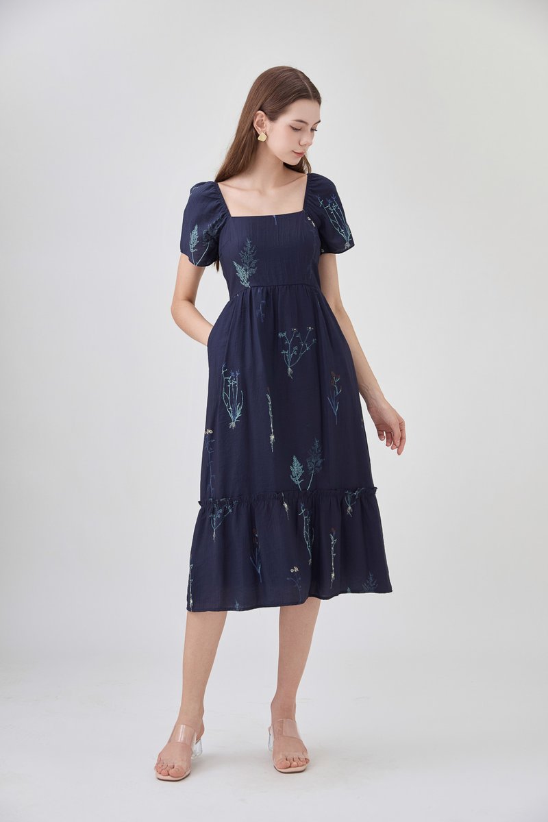 Bennet Botanical Midi Dress In Navy