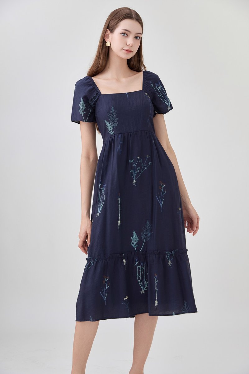 Bennet Botanical Midi Dress In Navy