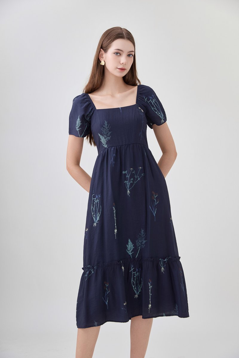 Bennet Botanical Midi Dress In Navy