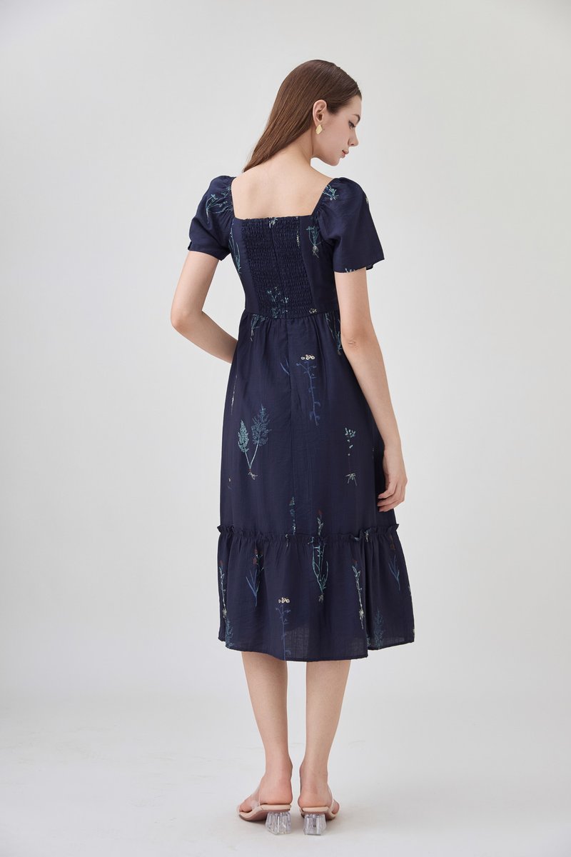 Bennet Botanical Midi Dress In Navy