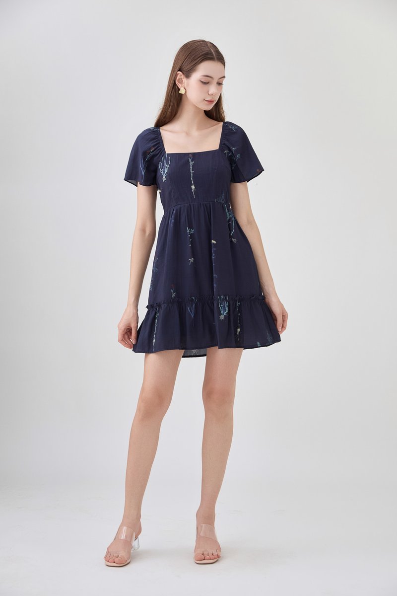 Bennet Botanical Dropwaist Dress In Navy