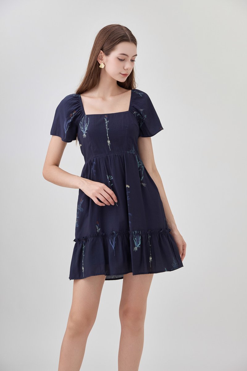 Bennet Botanical Dropwaist Dress In Navy