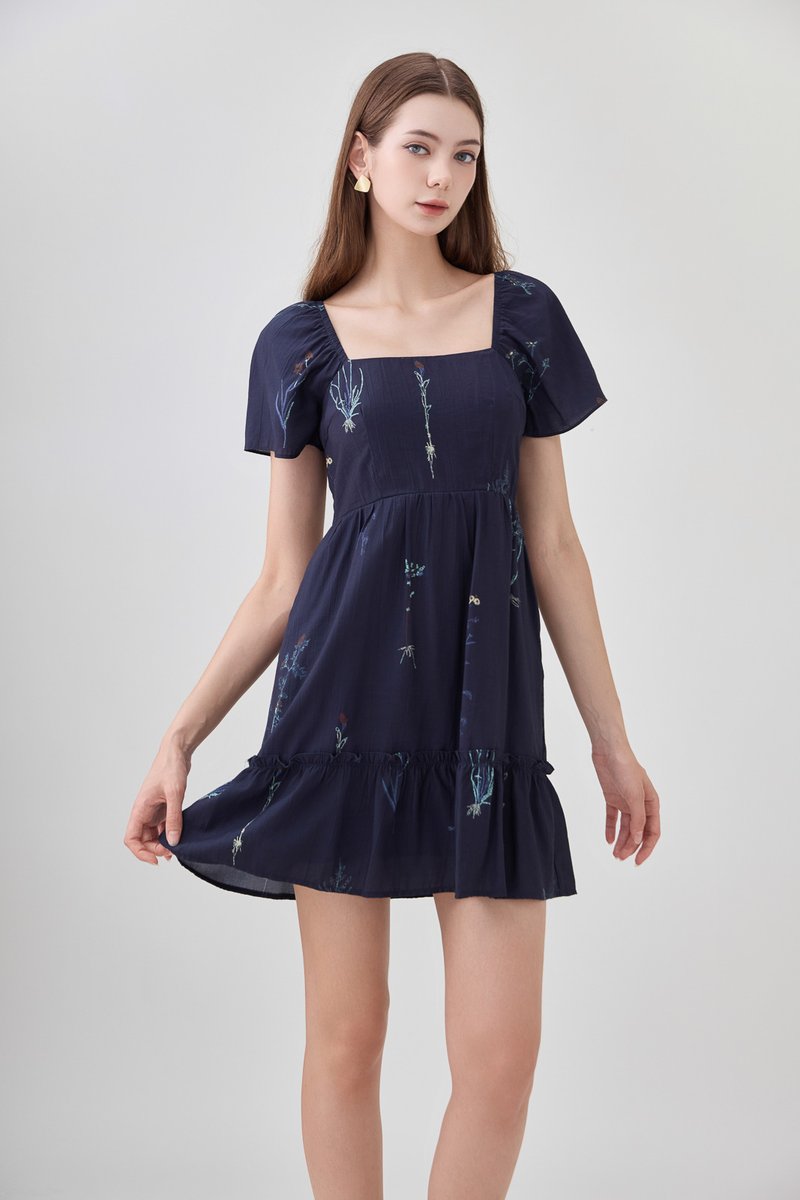 Bennet Botanical Dropwaist Dress In Navy