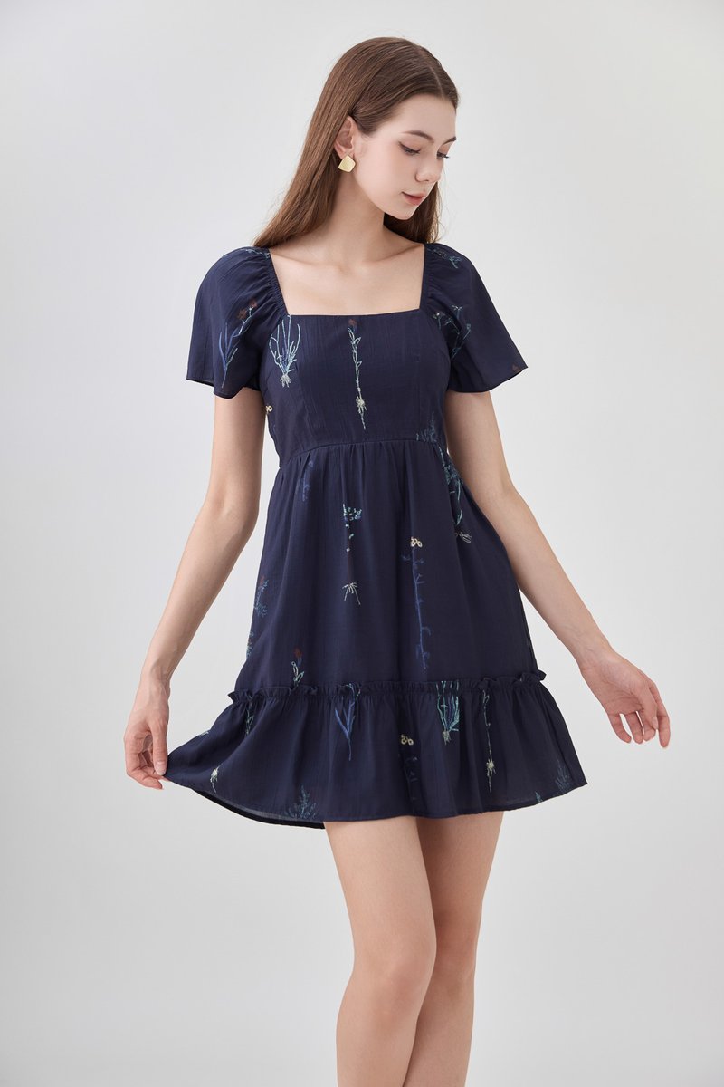 Bennet Botanical Dropwaist Dress In Navy