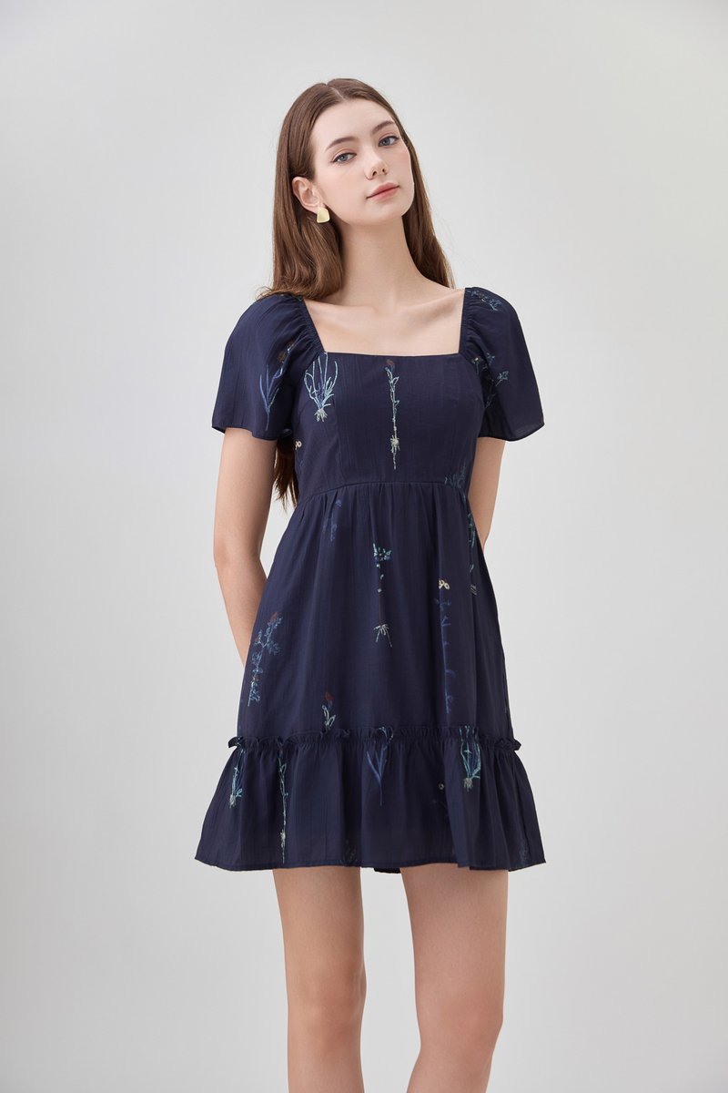 Bennet Botanical Dropwaist Dress In Navy