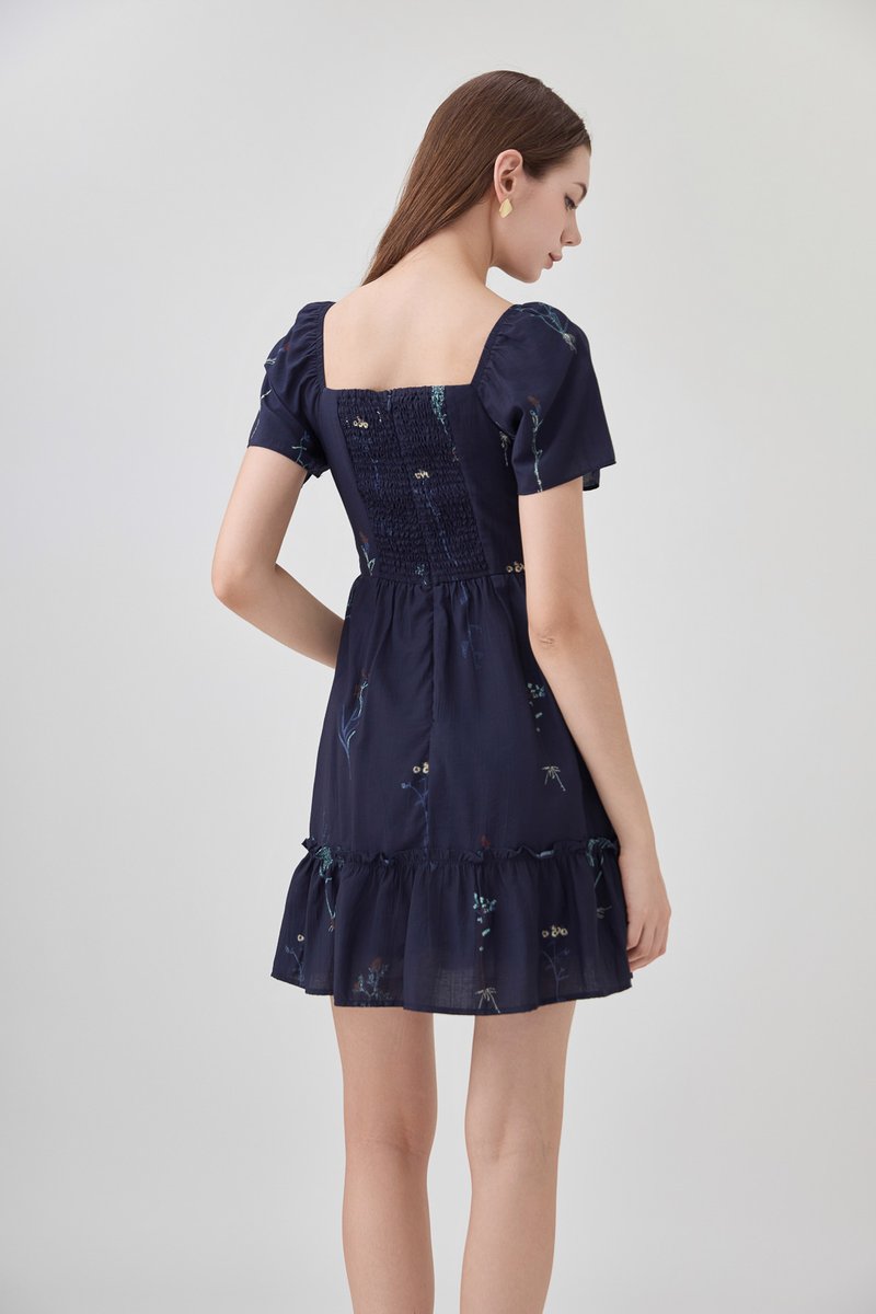 Bennet Botanical Dropwaist Dress In Navy