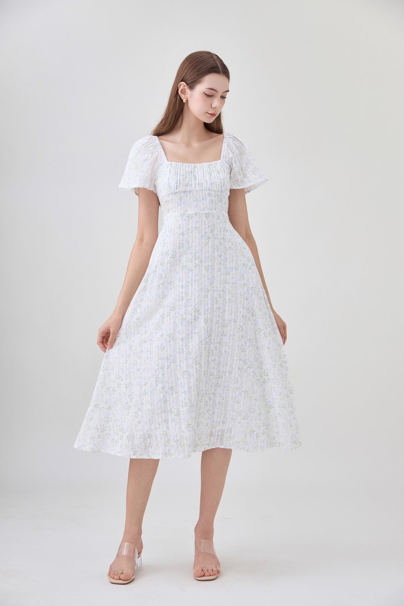 Paz Embroidery Ruched Midi Dress