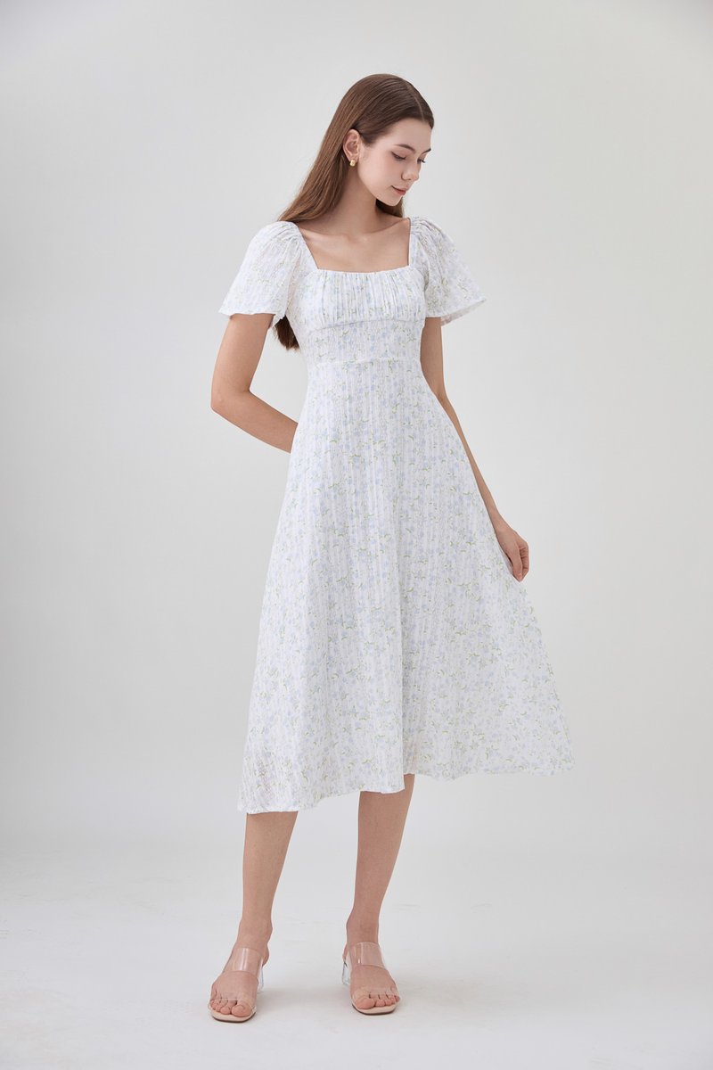 Paz Embroidery Ruched Midi Dress