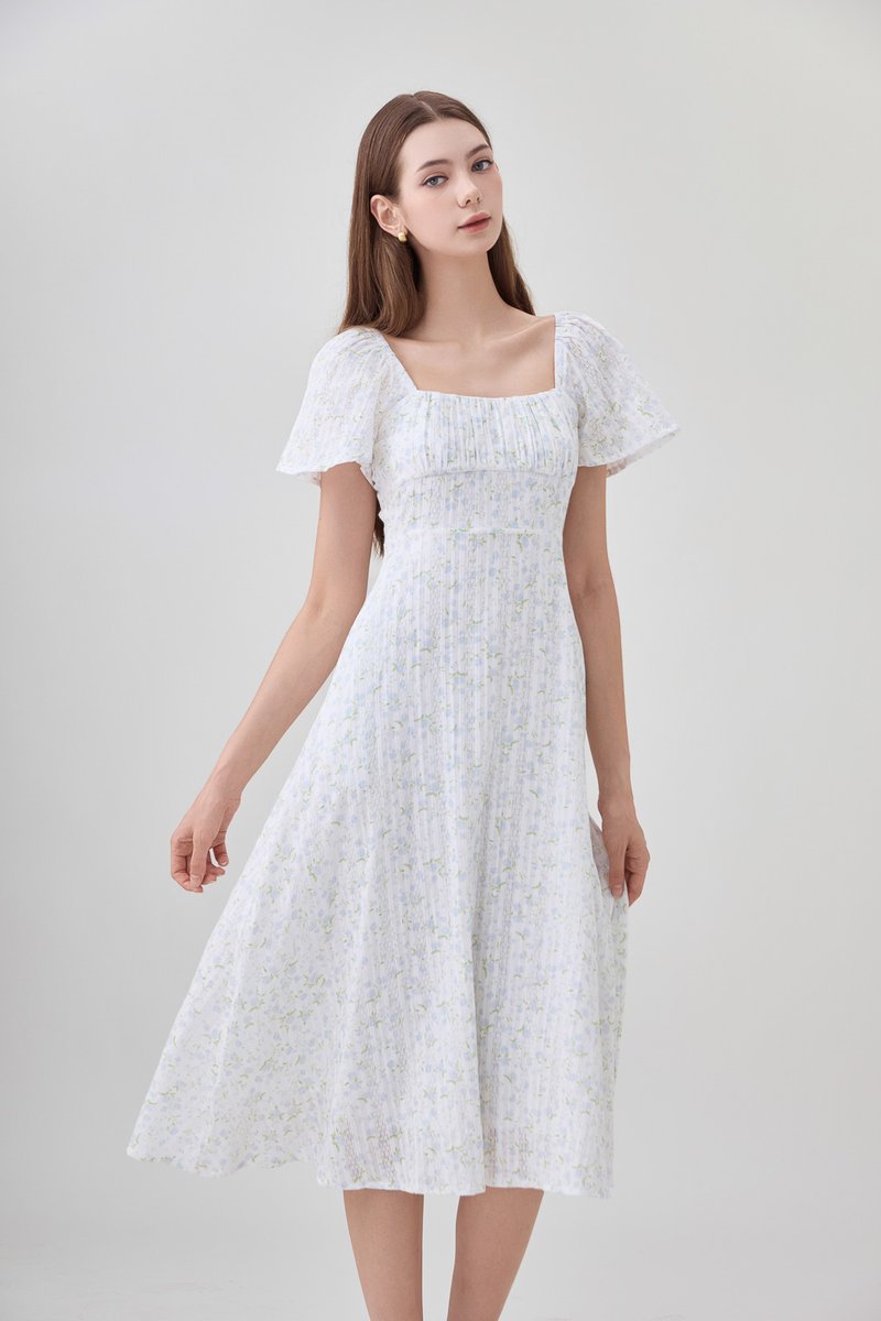 Paz Embroidery Ruched Midi Dress