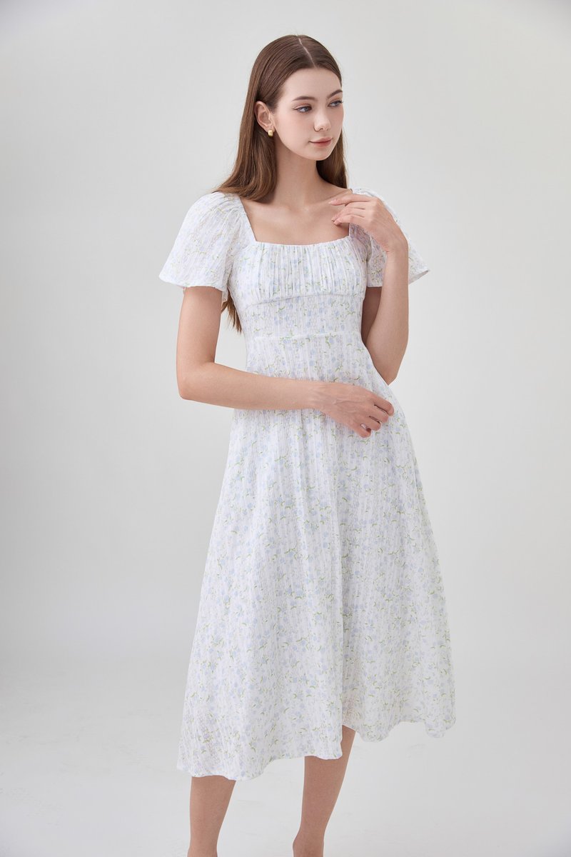 Paz Embroidery Ruched Midi Dress