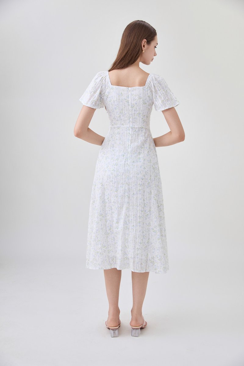 Paz Embroidery Ruched Midi Dress
