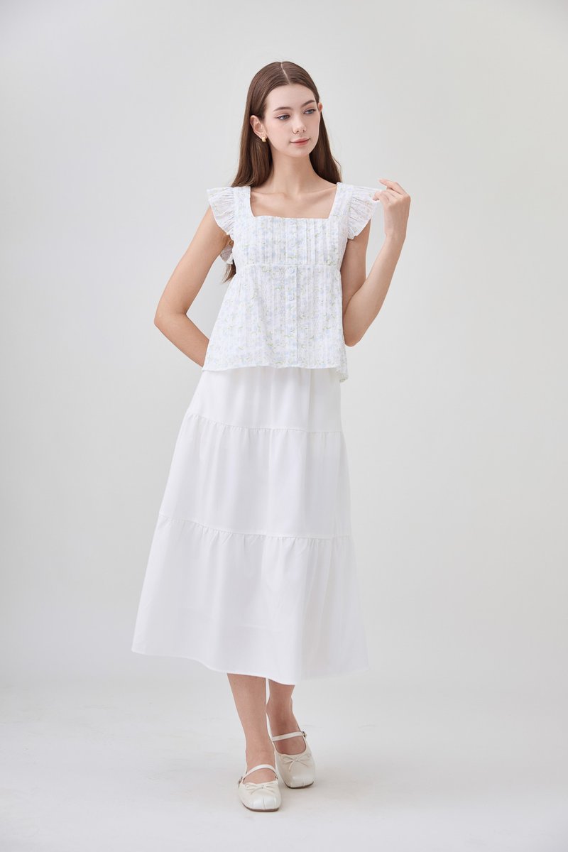 Paz Pleated Button Floral Top