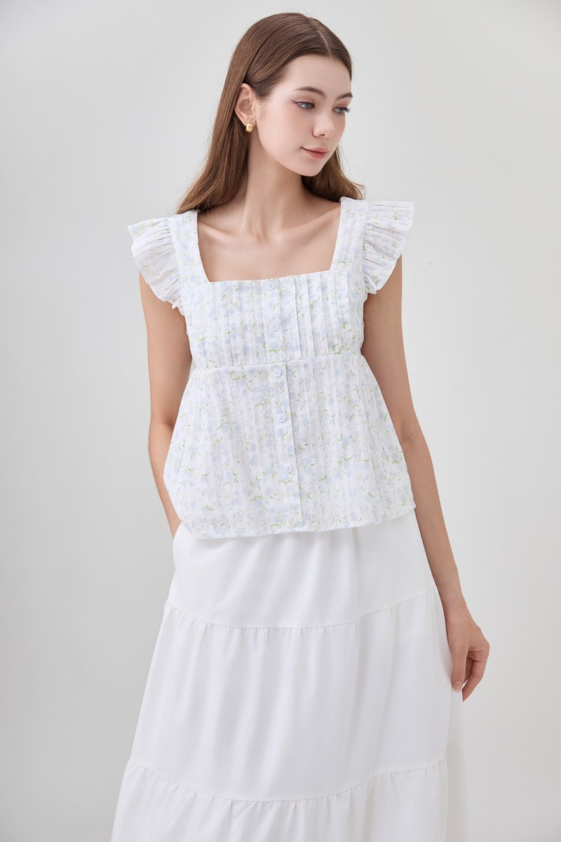 Paz Pleated Button Floral Top