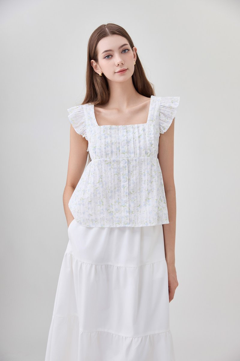 Paz Pleated Button Floral Top