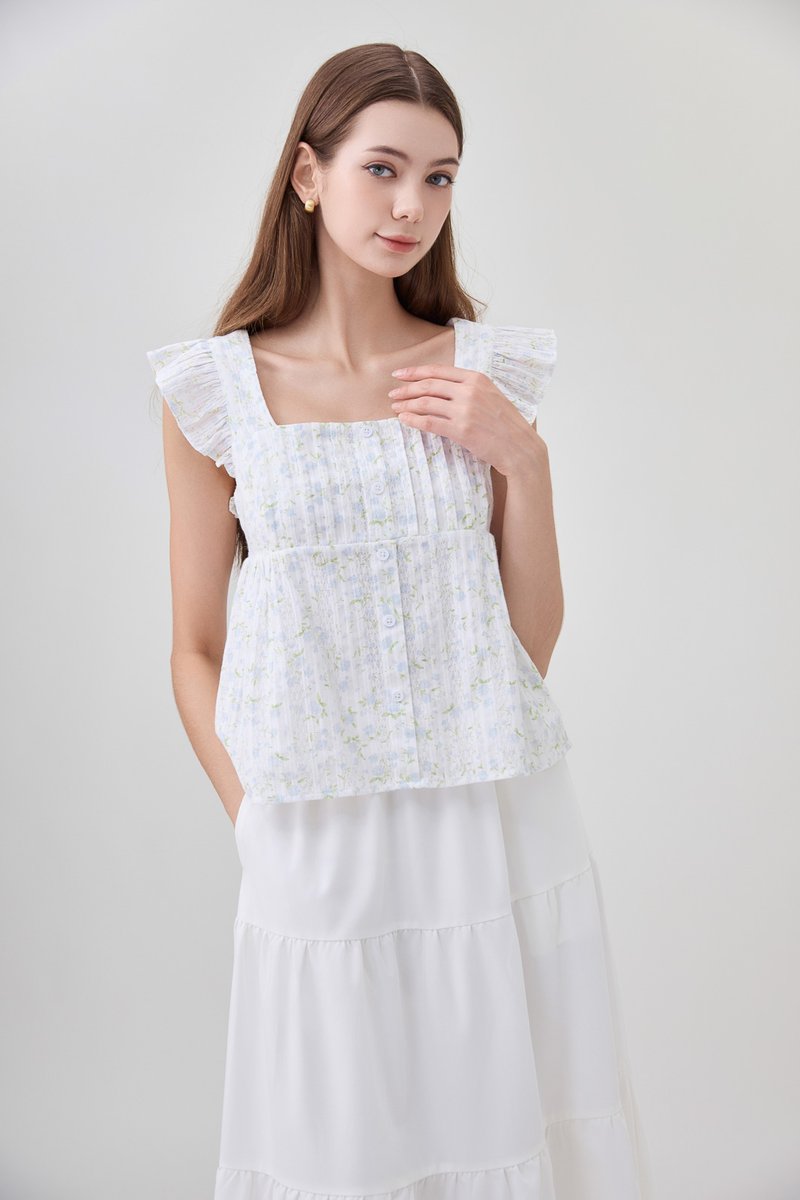 Paz Pleated Button Floral Top