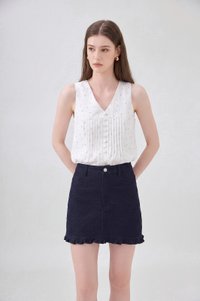 Bexley Ruffles Hem Denim Skort in Dark Wash