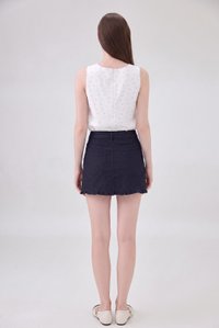 Bexley Ruffles Hem Denim Skort in Dark Wash