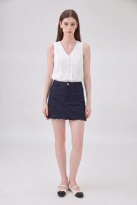 Bexley Ruffles Hem Denim Skort in Dark Wash