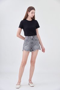 Helena Frayed Denim Short in Stone Wash