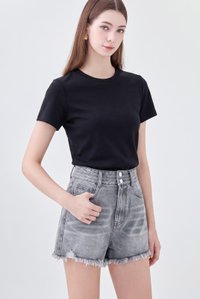 Helena Frayed Denim Short in Stone Wash