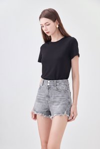 Helena Frayed Denim Short in Stone Wash