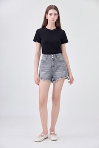 Helena Frayed Denim Short in Stone Wash
