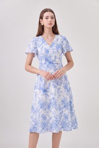 Melanie Floral Printed Faux Wrap Midi Dress