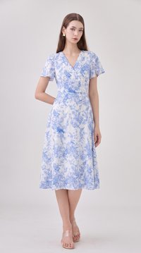 Melanie Floral Printed Faux Wrap Midi Dress