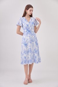 Melanie Floral Printed Faux Wrap Midi Dress