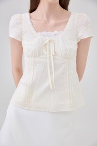 Coletta Eyelet Pintuck Ribbon Top In Cream