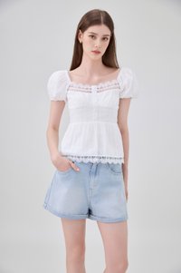 Darla Swiss Dot Crochet Babydoll Top In White