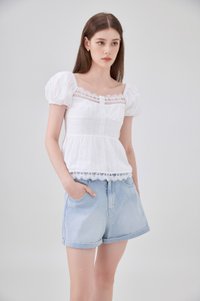 Darla Swiss Dot Crochet Babydoll Top In White
