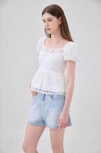 Darla Swiss Dot Crochet Babydoll Top In White