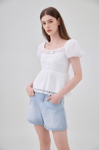 Darla Swiss Dot Crochet Babydoll Top In White
