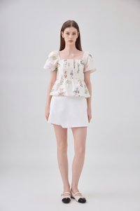Chaya Botanical Garden Pintuck Babydoll Top In Light Cream