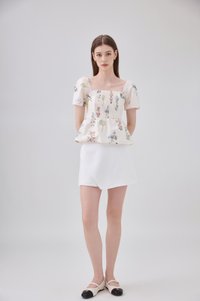 Chaya Botanical Garden Pintuck Babydoll Top In Light Cream