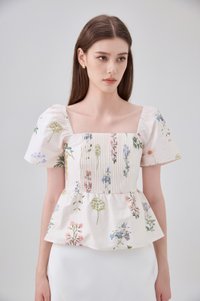 Chaya Botanical Garden Pintuck Babydoll Top In Light Cream