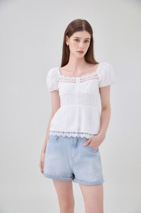 Darla Swiss Dot Crochet Babydoll Top In White