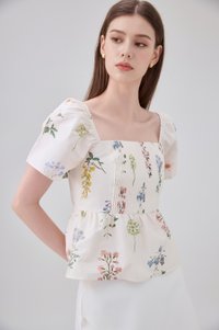 Chaya Botanical Garden Pintuck Babydoll Top In Light Cream