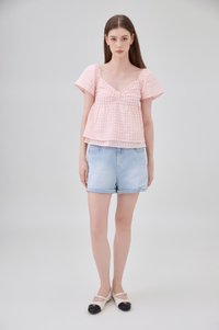 Germaine Eyelet Bow Gingham Top In Pink