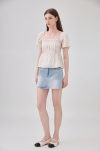 Antonella Pintuck Babydoll Top In Cream