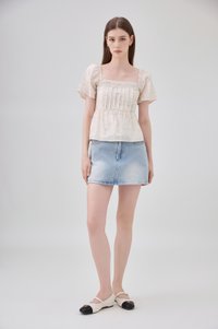 Antonella Pintuck Babydoll Top In Cream