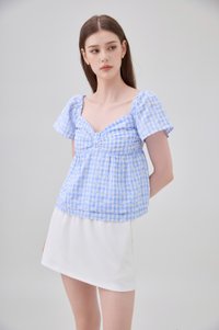 Germaine Eyelet Bow Gingham Top In Blue
