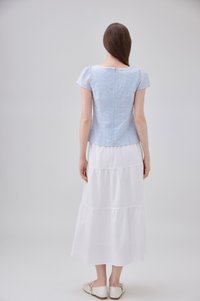 Coletta Eyelet Pintuck Ribbon Top In Blue